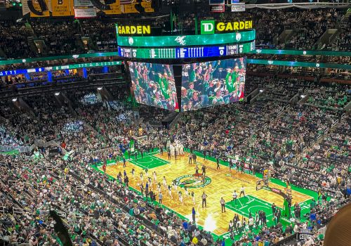 Crowd watching basketball at boston td garden